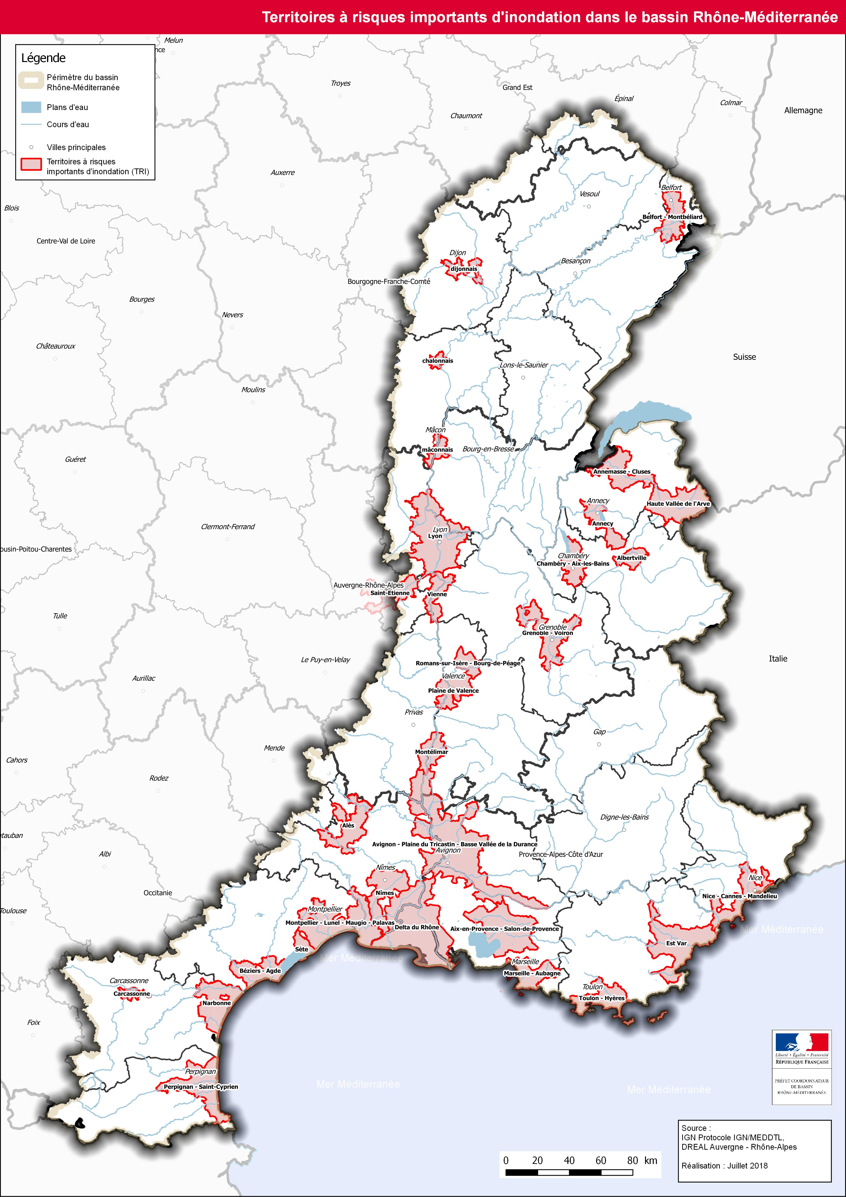 Territoires à risques importants d'inondation dans le bassin Rhône-Méditerranée