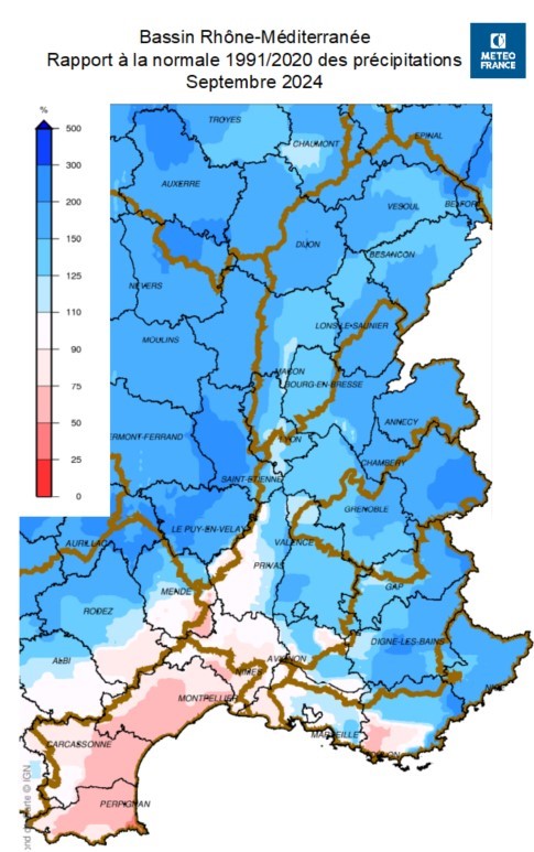 Rapport à la normale des précipitations septembre 2024