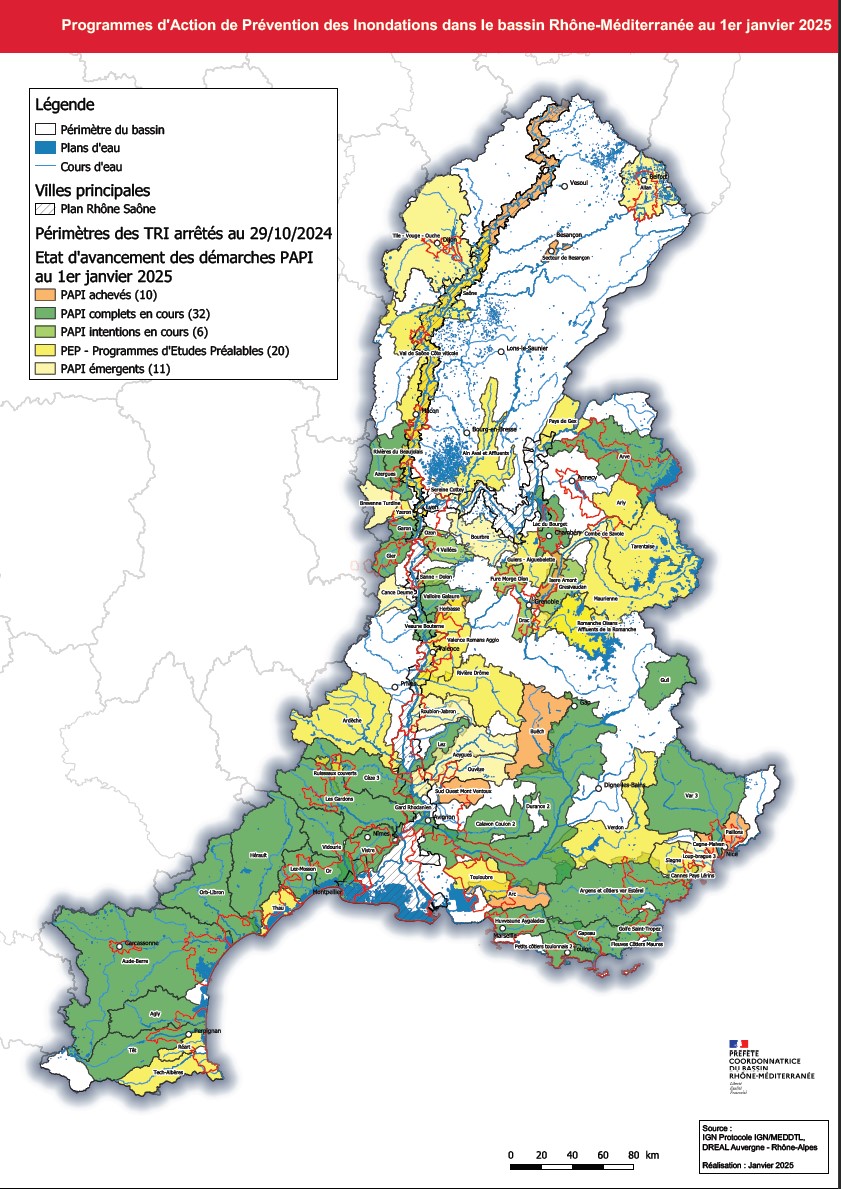 Carte des PAPI au 1er janvier 2025