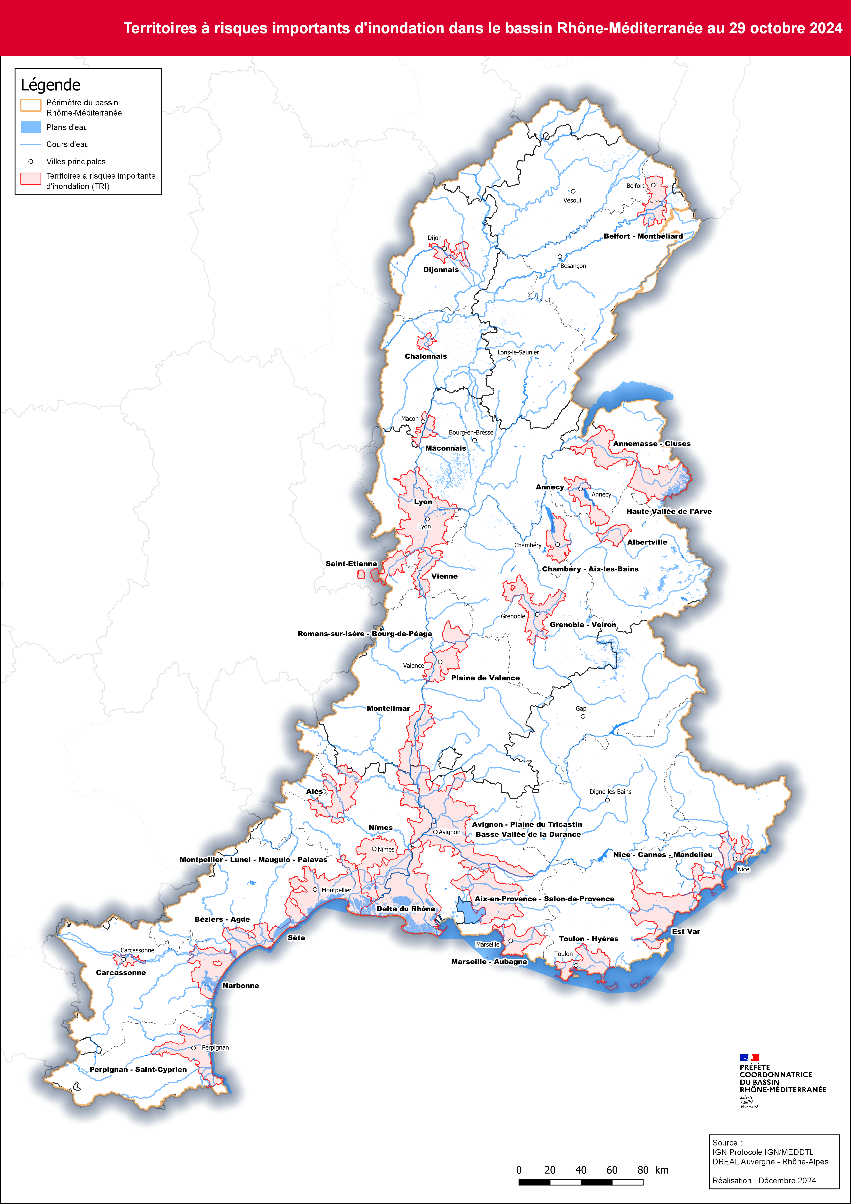 Territoires à risques importants d'inondation dans le bassin Rhône-Méditerranée 2024