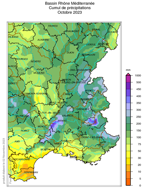 Cumul de précipitations octobre 2023