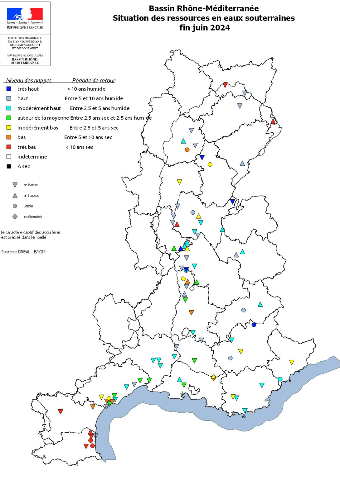 Situation des nappes d’eaux souterraines fin juin 2024