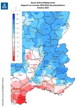 Rapport à la normale des précipitations octobre 2023