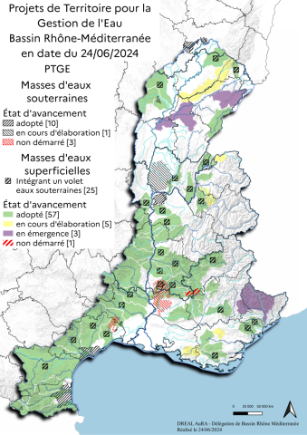 Cartographie d'avancement des Projets de territoire pour la Gestion de l’Eau (PTGE)