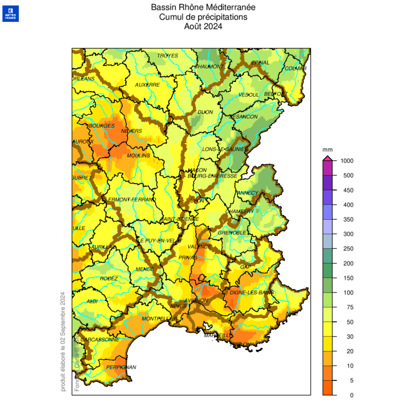 Cumul des précipitations août 2024