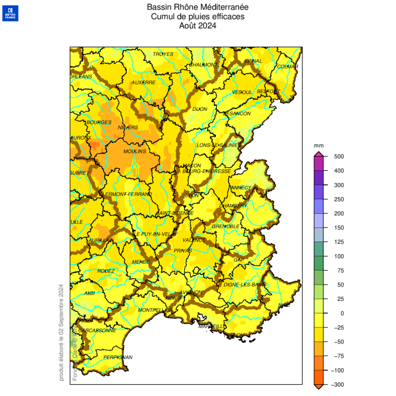 Cumul pluies efficaces août 2024