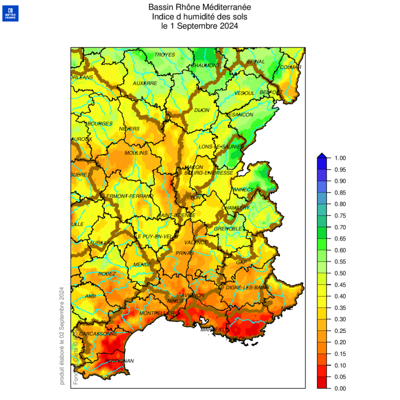 Indice humidité des sols 1er septembre 2024