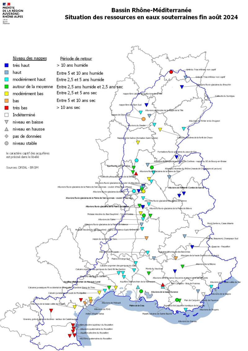 Ressources eaux souterraines fin août 2024